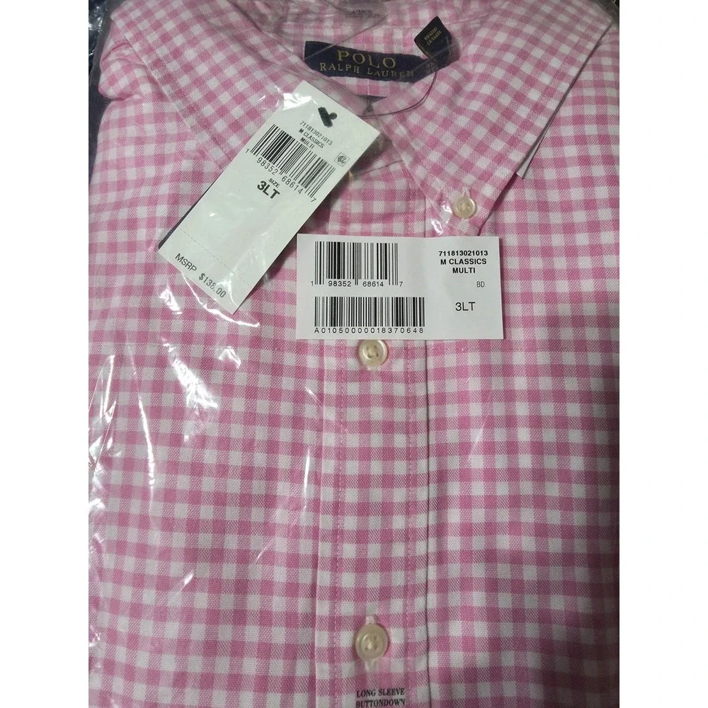 Polo Ralph Lauren Pink Checkered Long Sleeve Sport Shirt Men's Size 3XLT NWT